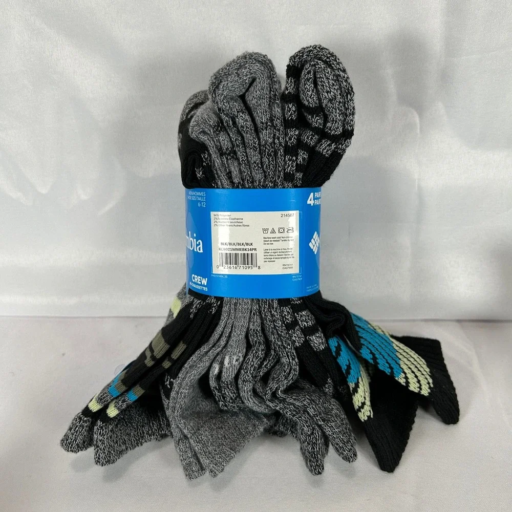 Columbia Mens 8 Pairs Crew Socks Black Gray Blue Size 6-12 RL8021MMEBK14PR
